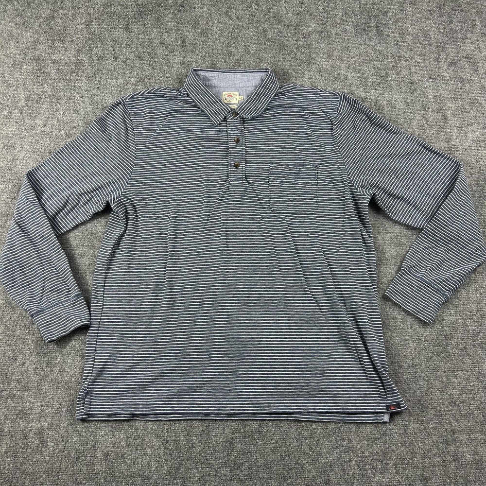 Faherty Polo Shirt‎ Mens XL Blue Stripe Organic Cotton Long Sleeve Casual Top